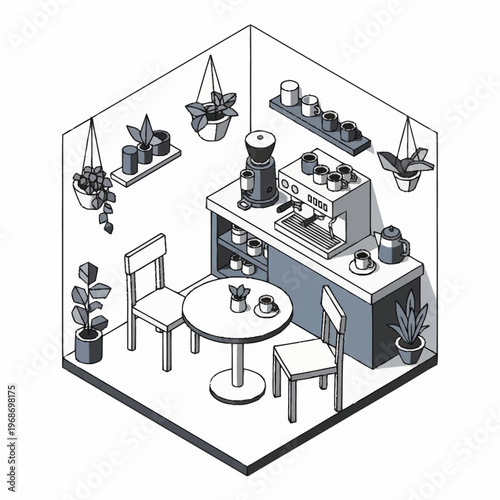 Isometric Coffee Shop Interior Design.