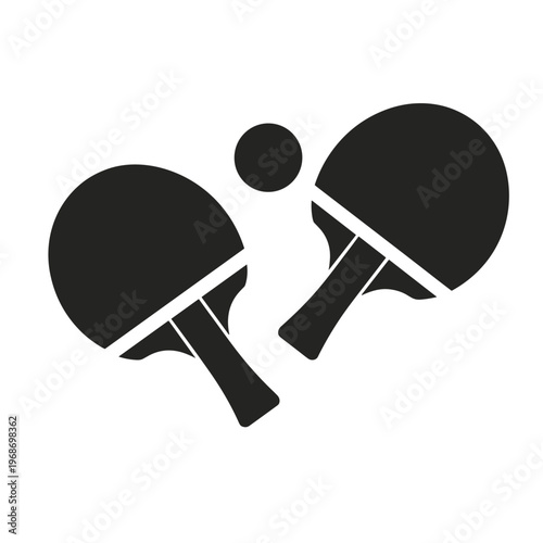 Black Silhouette of Two Ping Pong Paddles and Ball