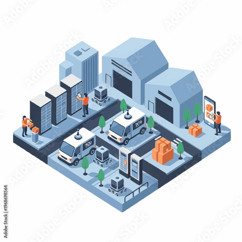 Modern Logistics and Delivery Hub with Autonomous Vehicles.