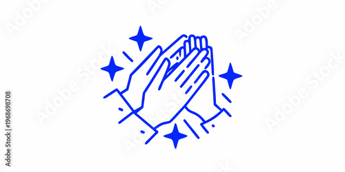 Blue line art depicting a high five with sparkling star embellishments