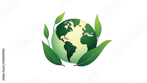 Eco friendly globe icon, green earth symbol, environmental leaf logo, sustainable vector