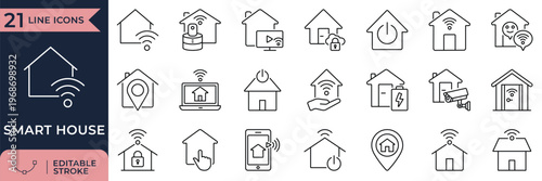 Smart house connectivity remote control and residential security outline icons



