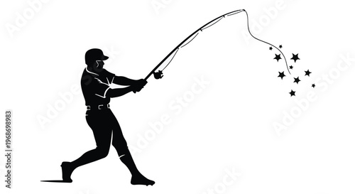 Man fishing with rod in silhouette vector style