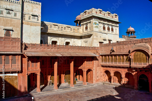 Junagarh Fort in Bikaner, India stands tall with its imposing red sandstone architecture