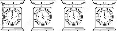 Kitchen scale icon set with different weights vector art illustration on transparent background.