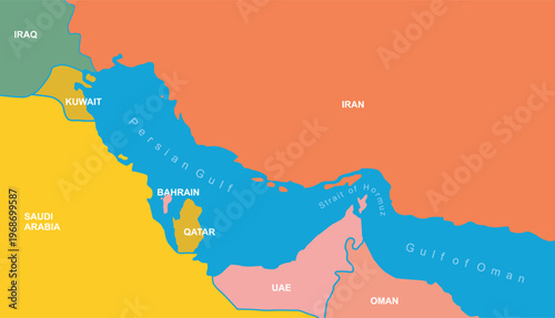 map of the Persian Gulf area and the Strait of Hormuz which were the locations of the war