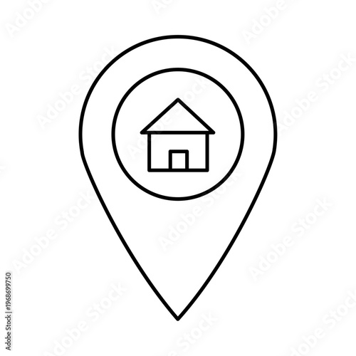 Home location pin, map pointer outline icon
