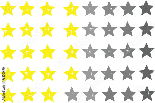 Ranking star rating system set with five yellow stars for customer feedback and quality evaluation art.