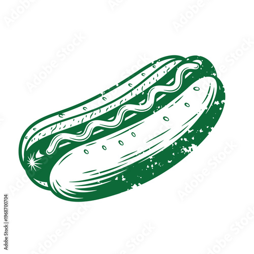 Green hot dog with white bun and condiments