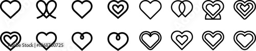 Heart Symbols Icon Set — Love, Care, Compassion, Emotional Support and Wellness Concepts in Minimalist Line Style
