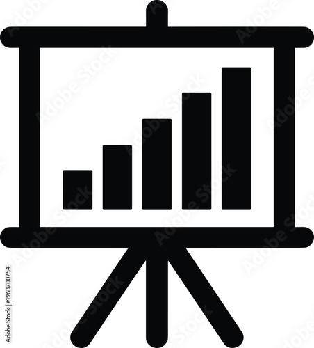 Presentation board with bar graph showing increasing sales growth and successful business development on easel stand.