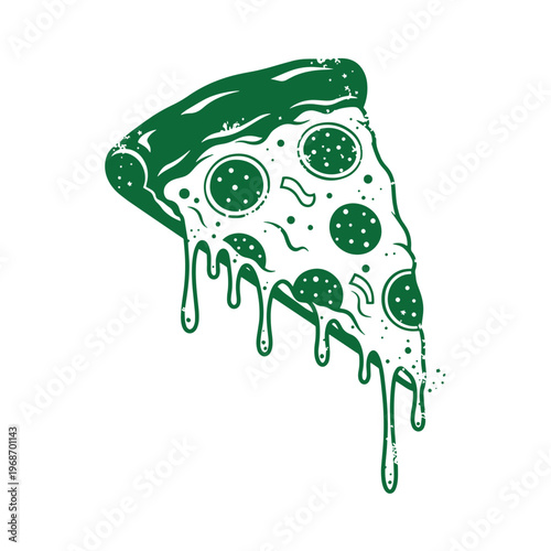 Green melting pizza slice with cheese and pepperoni toppings
