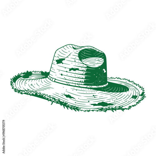 Green of a straw hat with grassy brim fashion accessory