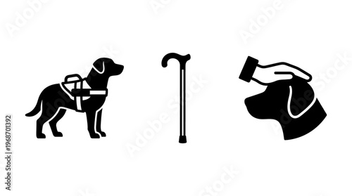 Assistance Animal, Cane, and Pet Care Icons