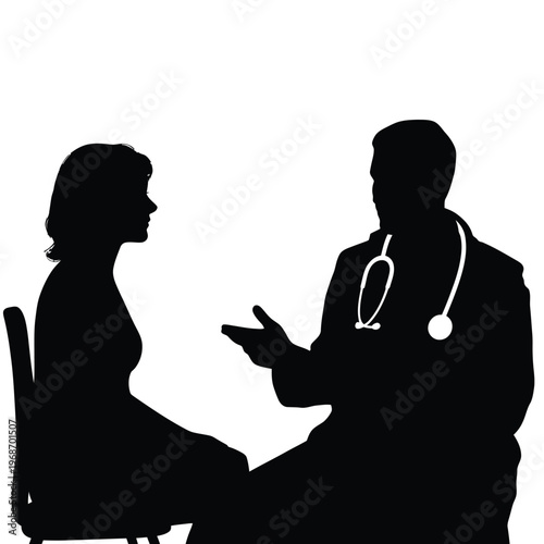 A doctor consults with a female patient in a clinical setting