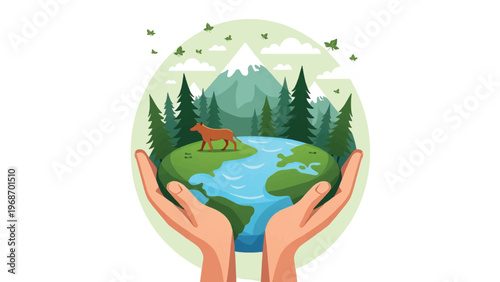 Eco friendly globe, earth protection, sustainable environment, green planet vector icon