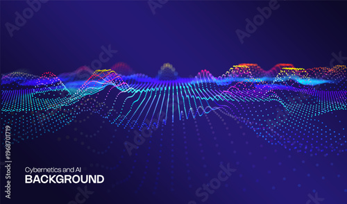 Abstract future ai background with blue big data and digital dots for tech and technology science presentation. Line cyber business network 3d backdrop. Connection graphic design.