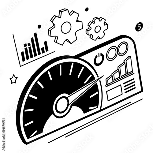 Vintage car and truck speedometer vector illustration set featuring abstract icons for transport delivery and shipping business signs