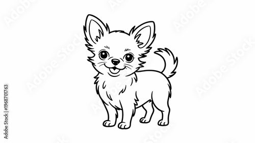 Minimal Chihuahua Line Illustration Cute Small Dog with Happy Expression