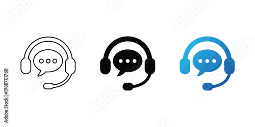 Customer Service Icon Vector Headset Support Agent with Speech Bubble