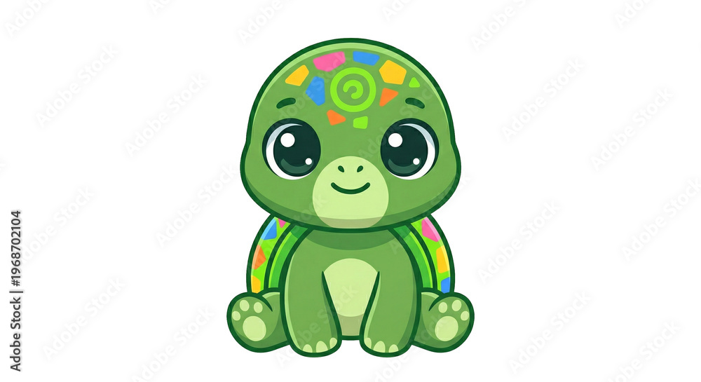 Obraz premium Cute Cartoon Turtle Vector Illustration with Big Eyes