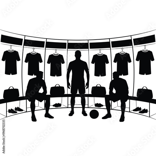 A silhouette of a soccer team in a locker room setting