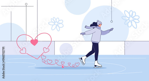 Woman Ice Skating Heart Shape Figure Skating Winter Love Connection