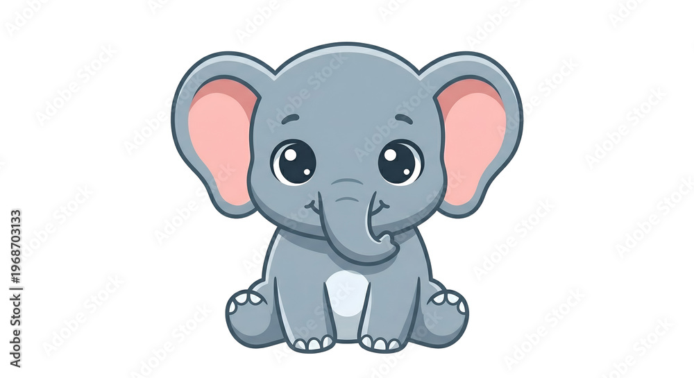 Naklejka premium Cute Cartoon Baby Elephant Vector Illustration with Big Eyes