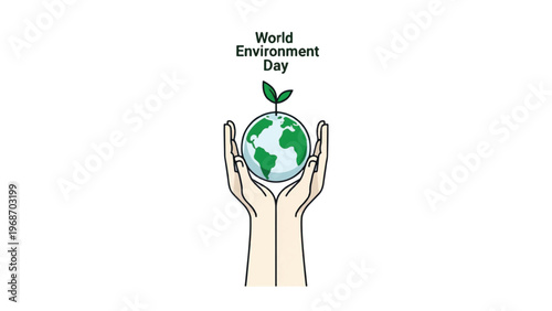 World Environment Day, eco friendly, green earth, hand holding globe, sustainability icons