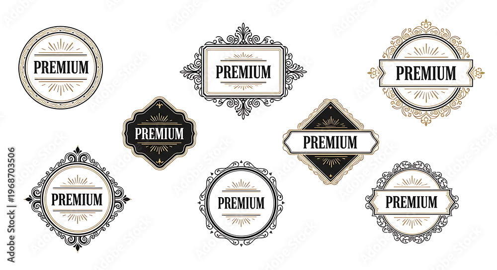 Obraz premium Elegant premium badge designs in various artistic styles for branding and labeling