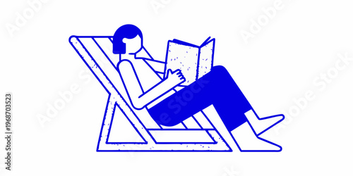 A person relaxes in a deck chair and reads a book