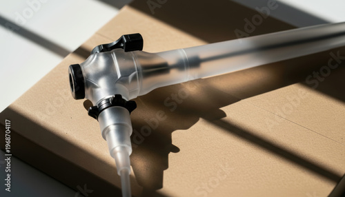 Recyclable Single-Use Scopes, a sleek medical endoscope crafted from frosted, biodegradable bioplastics.