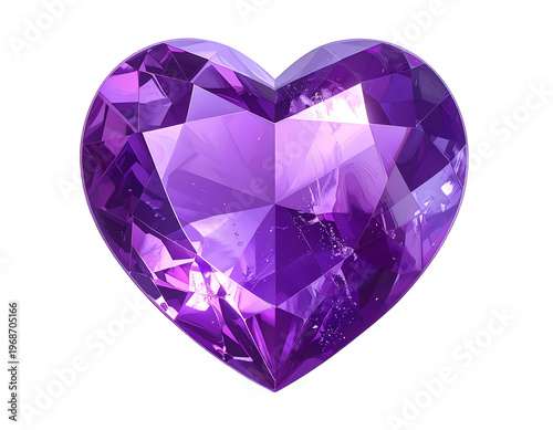 Heart-shaped faceted purple gemstone on white background