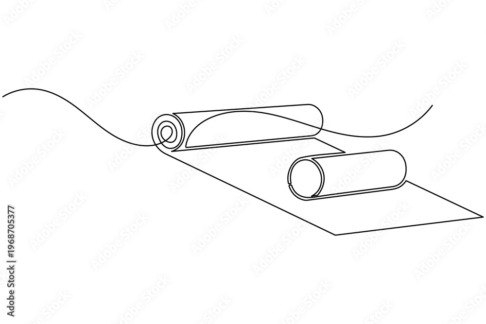 Obraz premium Yoga Mat and Foam Roller One Line Drawing Minimalist Fitness Equipment Workout Vector Illustration