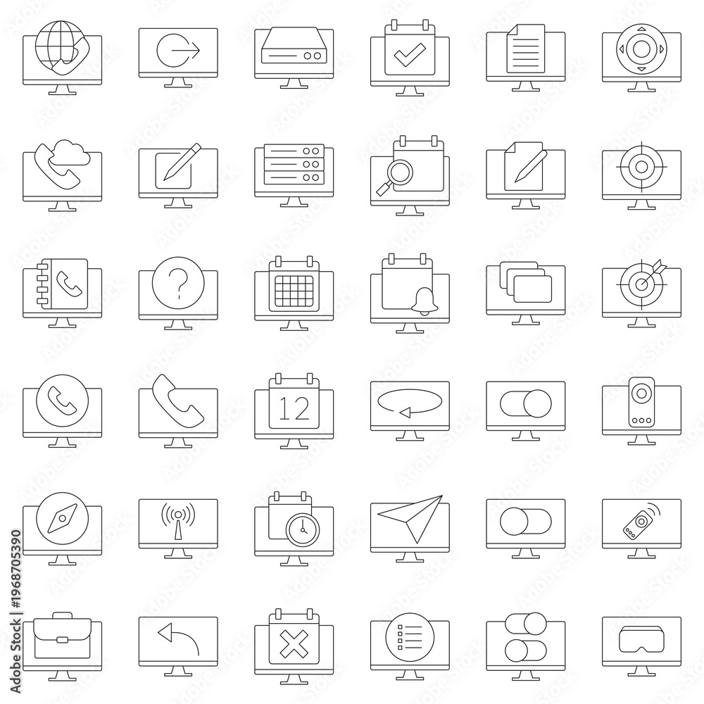 Fototapeta premium Huge computer screen interface line icon collection