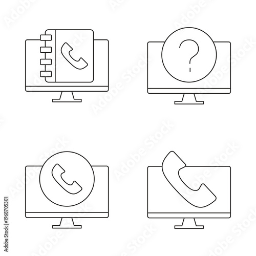Help and directory icon set outline monitor line