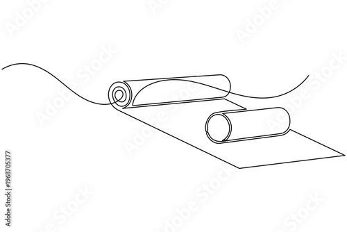 Yoga Mat and Foam Roller One Line Drawing Minimalist Fitness Equipment Workout Vector Illustration
