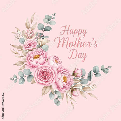 Happy Mother's Day Floral Background with Elegant Typography