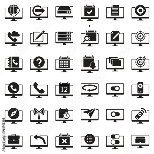 Large computer screen interface solid icon collection
