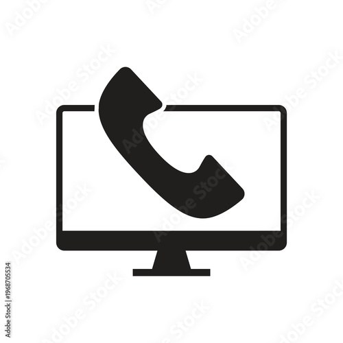 Telephone phone icon on solid computer monitor screen
