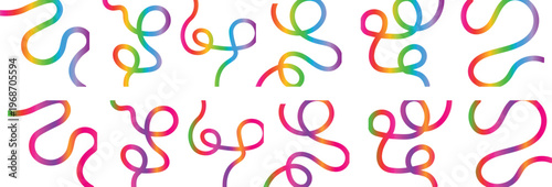 Abstract Color Lines Set. 3D Wave Shape Lines with Gradient. Background with Wave Rainbow Ribbons. Abstract Vector Background with Gradient Line Waves. Fun Dynamic Color Doodles. Vector Color Lines wi