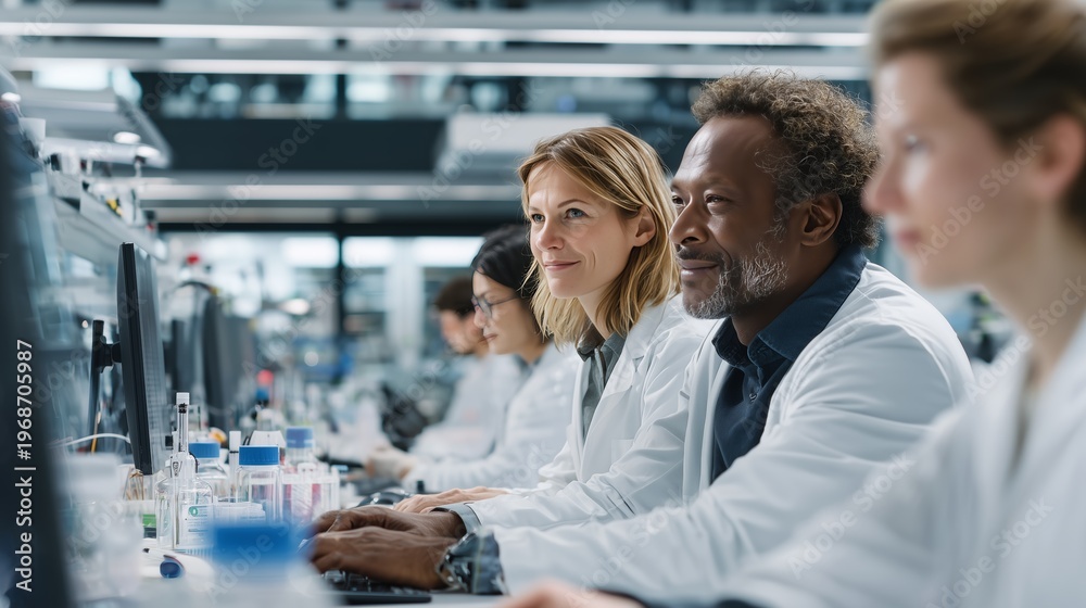 Fototapeta premium Breakthrough Research: Scientists Collaborating in Lab