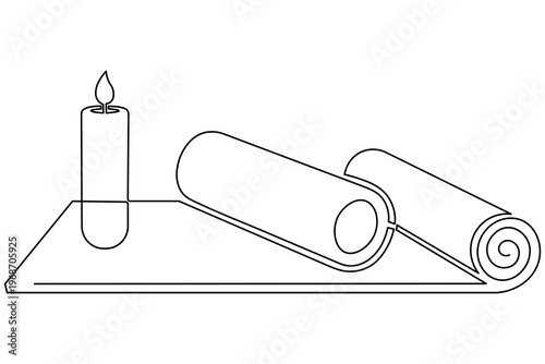 Yoga Mat Foam Roller Minimalist One Line Drawing Fitness Workout Home Gym Vector Illustration
