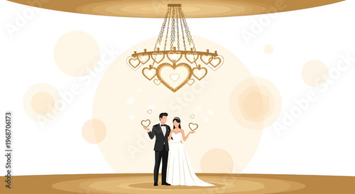 Wedding Couple Under Heart Chandelier - Love, Romance, Celebration