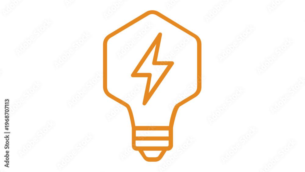 Fototapeta premium Orange minimalist lightbulb vector icon with a lightning bolt inside, representing energy, innovation, and creative ideas. Flat line art illustration for technology, power, and smart solutions.