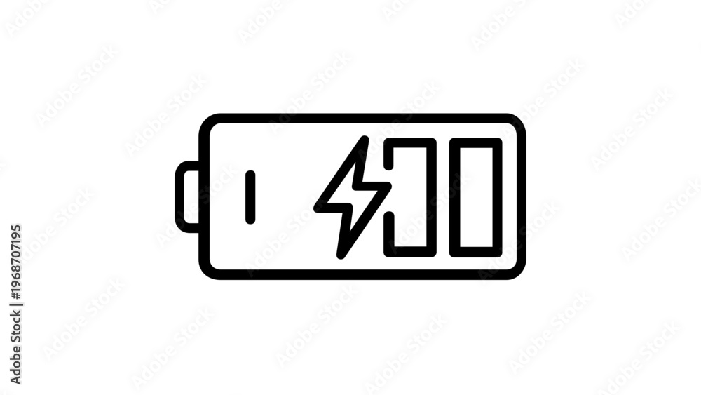 Fototapeta premium Minimalist battery charging vector icon illustration featuring a lightning bolt symbol and energy level bars, perfect for mobile app UI, web design, and digital power status indicators.
