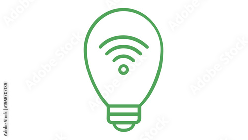 Green minimalist lightbulb vector icon with a Wi-Fi signal symbol inside, symbolizing smart home technology, wireless connectivity, and innovative lighting solutions. AI-generated scalable graphic.