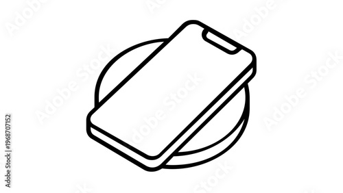 Minimalist wireless charging pad with smartphone vector icon illustration. Clean line art of a mobile phone on a circular induction charger. Scalable AI-generated graphic for tech and gadgets.