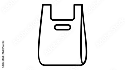 Minimalist Plastic Shopping Bag Vector Icon Illustration - Simple Black Line Art Design for Retail, Grocery, and Commerce Projects, Scalable Flat Graphic for Web and Print Applications.