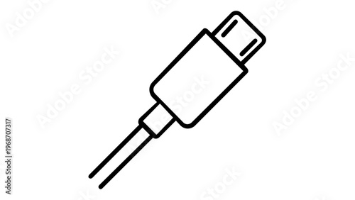 USB-C Cable Connector Line Icon Vector Illustration. Minimalist Flat Design of a Charging and Data Transfer Plug for Modern Electronic Devices, Scalable Graphic for Technology and Hardware Concepts.